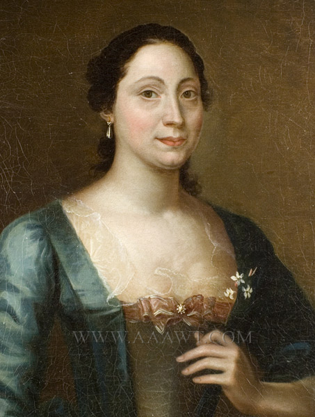 Joseph Blackburn, Portrait, Lady in Blue, detail view